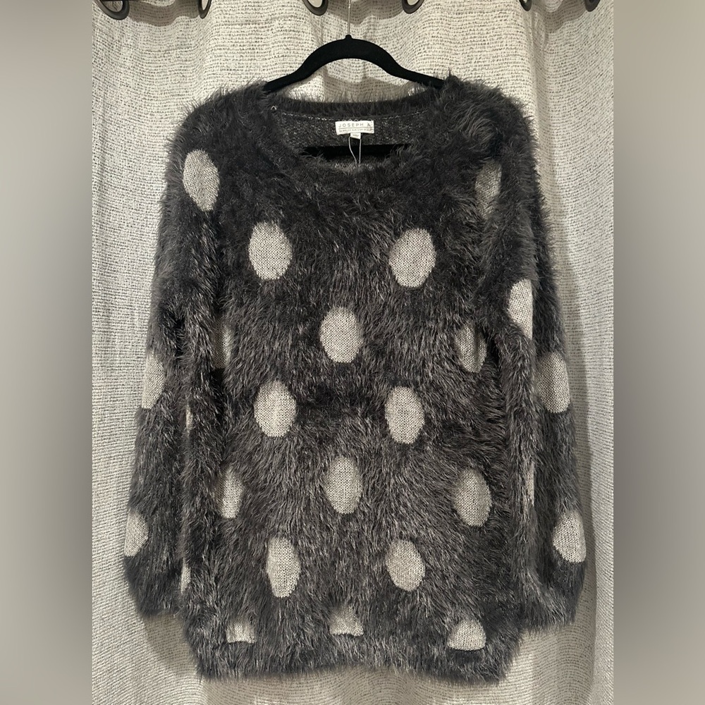 NWT Women’s Joseph A. Eyelash Sweater Crew Charcoal Dot Fuzzy Soft Pullover XL. - Picture 2 of 7